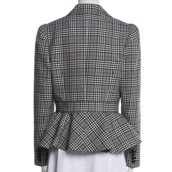 DESIGNER MICHAEL KORS COLLECTION GREY PLAID PRINT PEPLUM VIRGIN WOOL BLAZER 10.R - Picture 10 of 15